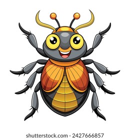 Ilustración de escarabajo de dibujos animados en blanco.