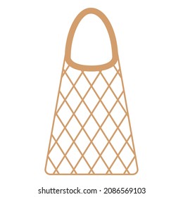 Vector cartoon beige empty grocery string bag or turtle mesh bag for healthy organic food. Caring for the environment concept. Eco food shopping.