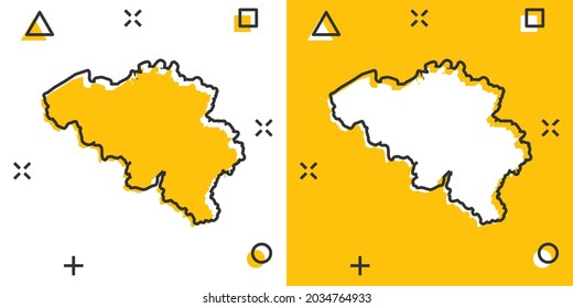 Vector cartoon Belgium map icon in comic style. Belgium sign illustration pictogram. Cartography map business splash effect concept.