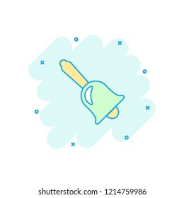 Vector cartoon bell alarm icon in comic style. Bell jingle concept illustration pictogram. Gong business splash effect concept.
