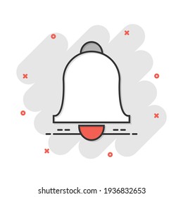 Vector cartoon bell icon in comic style. Alarm bell concept illustration pictogram. Handbell business splash effect concept.