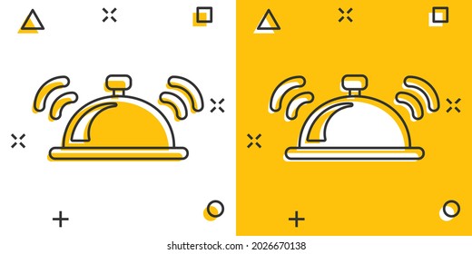 Vektorgrafik-Glockensymbol im Comic-Stil. Piktogramm zur Illustration von Alarmglocken. Handbell Business splash Effect Konzept.