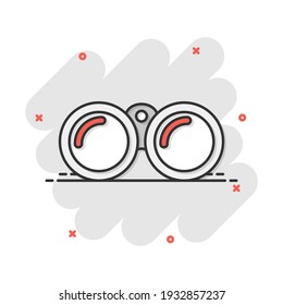 Vector cartoon binocular icon in comic style. Binoculars explore sign illustration pictogram. Binocular business splash effect concept.