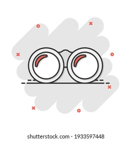 Vector cartoon binocular icon in comic style. Binoculars explore sign illustration pictogram. Binocular business splash effect concept.