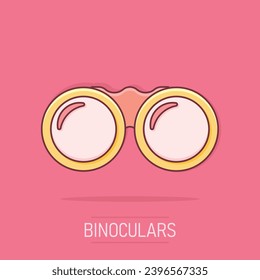 Vector cartoon binocular icon in comic style. Binoculars explore sign illustration pictogram. Binocular business splash effect concept.