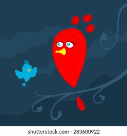 Vector Cartoon bird on branch 
