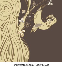 vector cartoon bird on a tree, first to meet the coming of spring