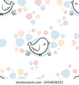 Vector cartoon bird seamless pattern cute  illustration kids print