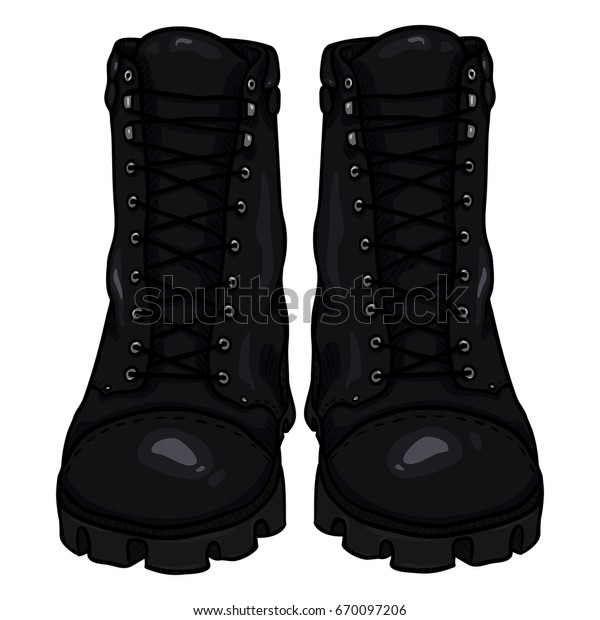 ベクターカートーンの黒い軍用ブーツ 高級軍用靴 正面図 のベクター画像素材 ロイヤリティフリー