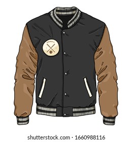 Vector Cartoon Black and Brown Baseball Jacket. Sportswear Illustration.