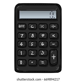 Vector Cartoon Black Calculator on White Background