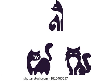 Vector - Cartoon black cat drawing. Simple and cute kitten silhouette, vector illustration.