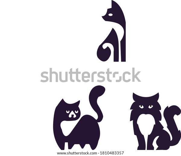 Vector Cartoon Black Cat Drawing Simple Stock Vector Royalty Free 1810483357