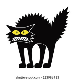 Vector Cartoon Black Cat Isolated On Blank Space