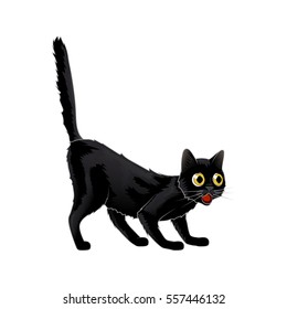 Vector Cartoon Black Cat in shock she was astonished Isolated