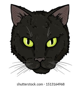 Vector Cartoon Black Cats Portrait. Feline Face Illustration.