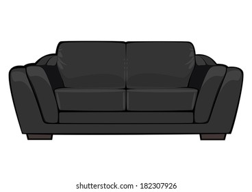 vector cartoon black couch isolated on white background