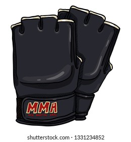 Vector Cartoon Black Fighting Gloves for Mix Martial Arts. MMA Equipment.