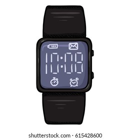 Vector Cartoon Black Modern Digital Wrist Watch