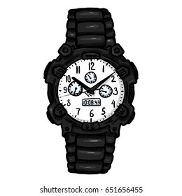 Vector Cartoon Black Modern Mens Wrist Watch