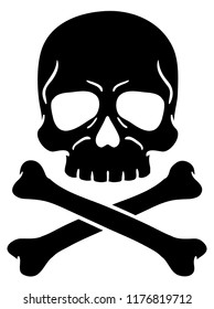 Vector cartoon black skull with crossbones