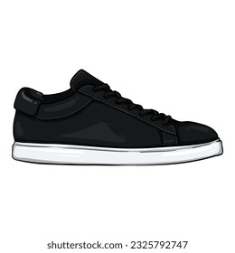 Vektor Cartoon Black Sneakers. Smart Casual Shoes Illustration. Seitenansicht.