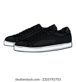 Vektor Cartoon Black Sneakers. Smart Casual Shoes Illustration. Seitenansicht.