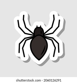 Vector cartoon black spider sticker. Insect with eight legs for Halloween design.