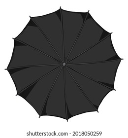 Ilustración de paraguas negros con dibujos vectoriales. Vista superior.