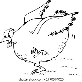 vector cartoon black and white big fat hen