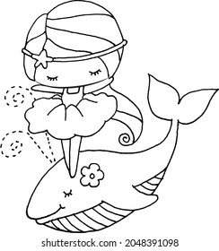 dibujos animados vectores linda chica blanca y negra con ballena