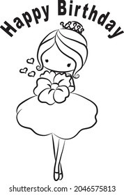 vector cartoon black and white girl happy birthday card
