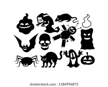 Vector Cartoon Black And White Halloween Elements Isolated