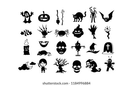 Vector Cartoon Black And White Halloween Elements Isolated