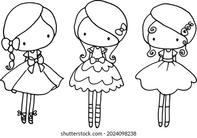 vector cartoon black   white three girls