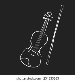 Vector cartoon black and white  violin. Sketch drawn