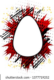 Vector cartoon blank Easter egg. Illustrated holiday sign on comic book background.