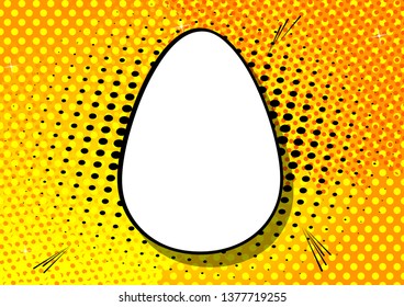 Vector cartoon blank Easter egg. Illustrated holiday sign on comic book background.
