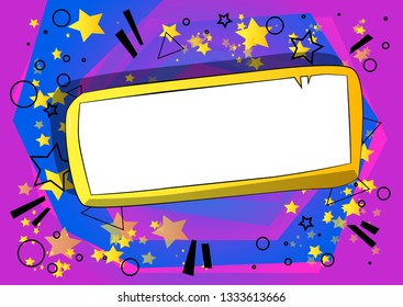 Vector cartoon blank paper on board. Illustrated blank sign on comic book background.