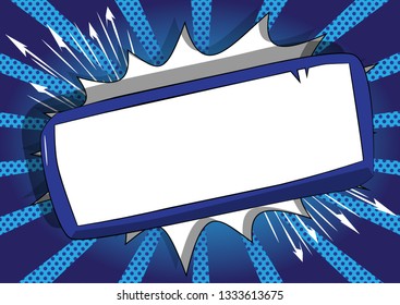 Vector cartoon blank paper on board. Illustrated blank sign on comic book background.