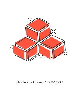 Vector cartoon blockchain technology icon in comic style. Cryptography cube block concept illustration pictogram. Blockchain algorithm business splash effect concept.