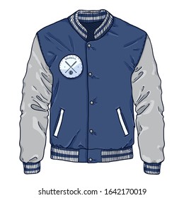 Vector Cartoon Blue Baseball Jacket. Sportswear Illustration.