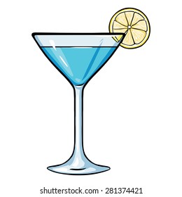 Vector Cartoon Blue Cocktail with Lime