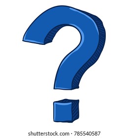 Vector Cartoon Blue Doodle Question Mark on Isolated White Background