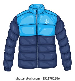 Vector Cartoon Blue Down Jacket Illustration with Snowflake Logo
