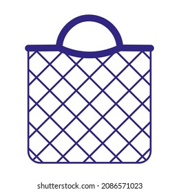 Vector cartoon blue empty grocery string bag or turtle mesh bag for healthy organic food. Caring for the environment concept. Eco food shopping.