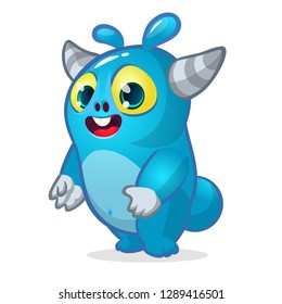 Vector cartoon of blue fat and fluffy Halloween monster. Isolated