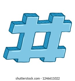 Vector Cartoon Blue Hashtag Symbol.