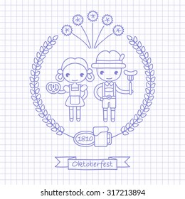 vector cartoon blue illustration of people on celebrations of Oktoberfest