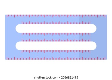 Vector Cartoon Blue Large Scale Rectangular Ruler. Back To School.